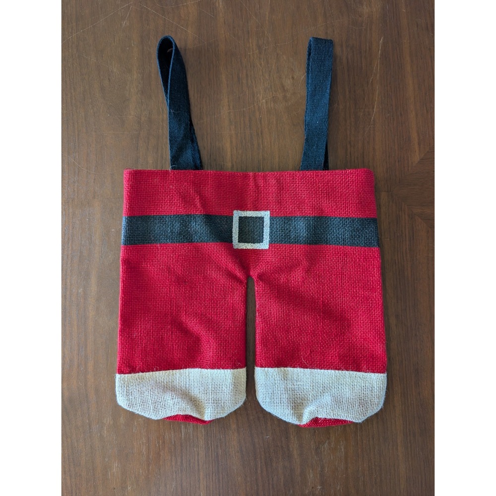 Santa Pants Double Wine Bottle Gift Bag Red Burlap Christmas‎ Holiday Carrier